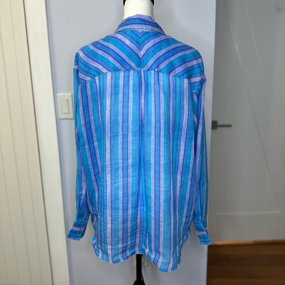Johnny Was. Oslo Striped Linen blouse, blue/lavender. SZ L. Like new! Worn once. - Picture 4 of 11